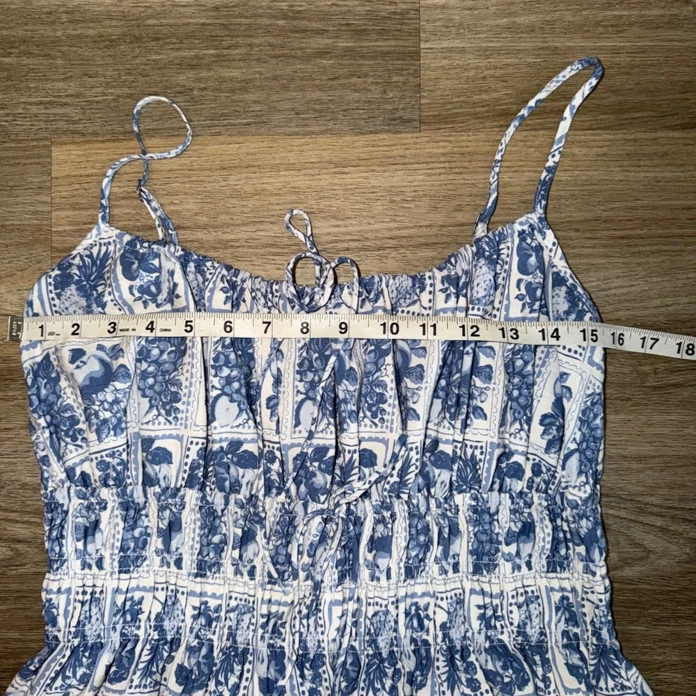 Abercrombie & Fitch Blue White Floral Toile Smocked Maxi Dress Large L